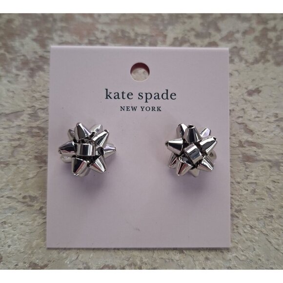 NWT Kate Spade New York Bourgeois Bow Silver Earrings - Picture 1 of 2